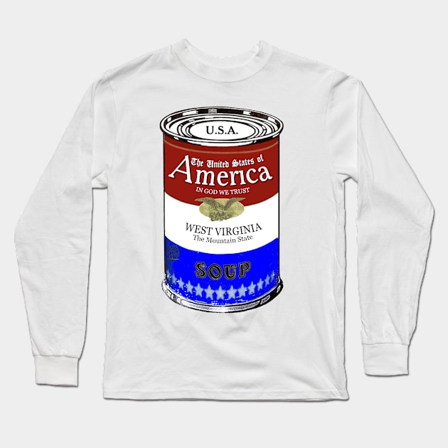 America Soup WEST VIRGINIA Pop Art Long Sleeve T-Shirt by BruceALMIGHTY Baker